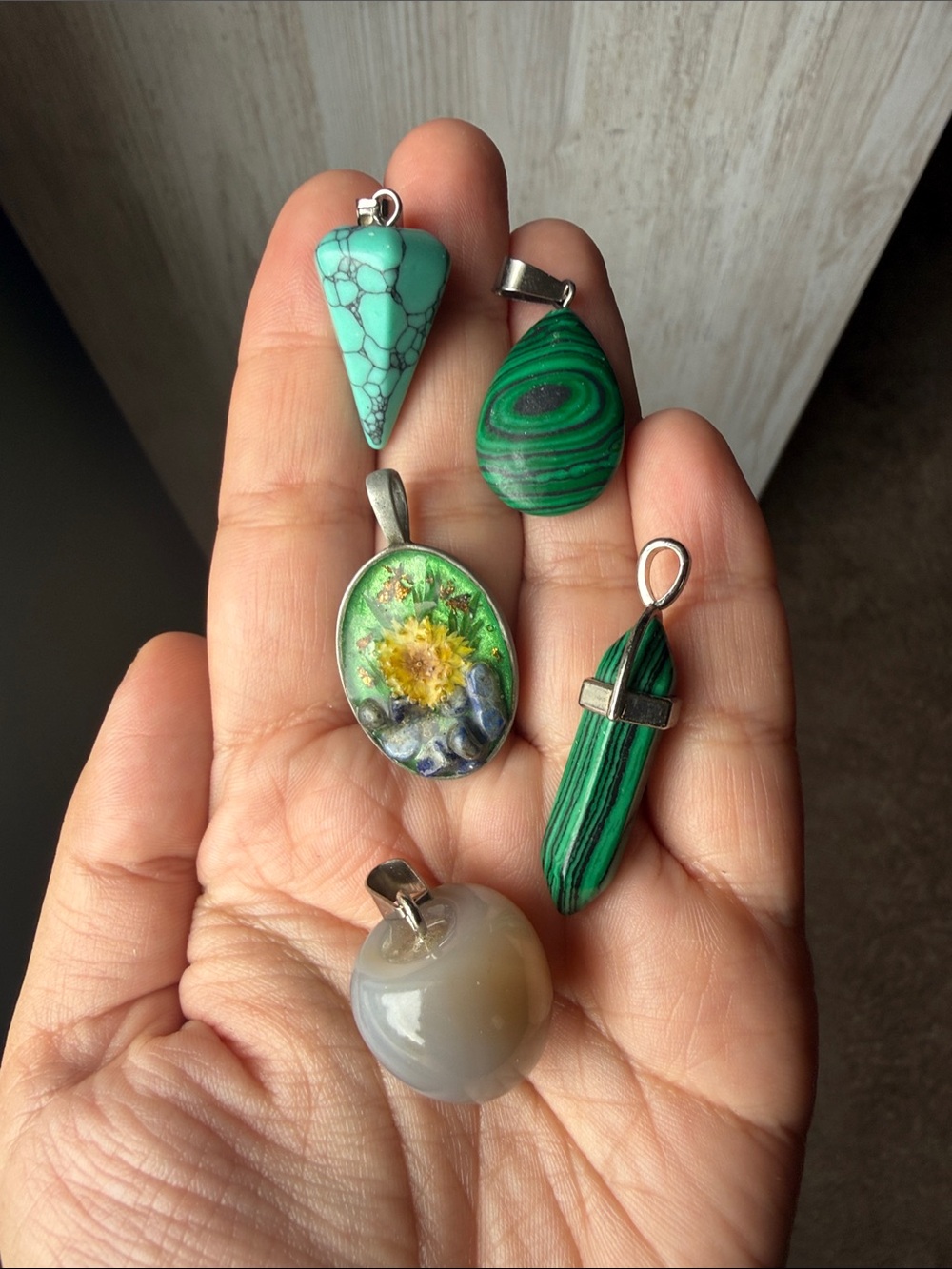 Assorted Pendants Green Turquoise and Malachite Pendant Set - Women Jewelry
